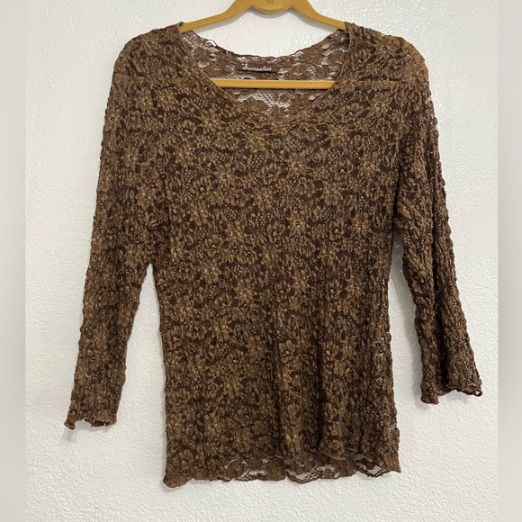 Fairy Core Top brown Sheer All over Lace Detail Size S/M Long Sleeve Y2K witchy - Picture 1 of 14